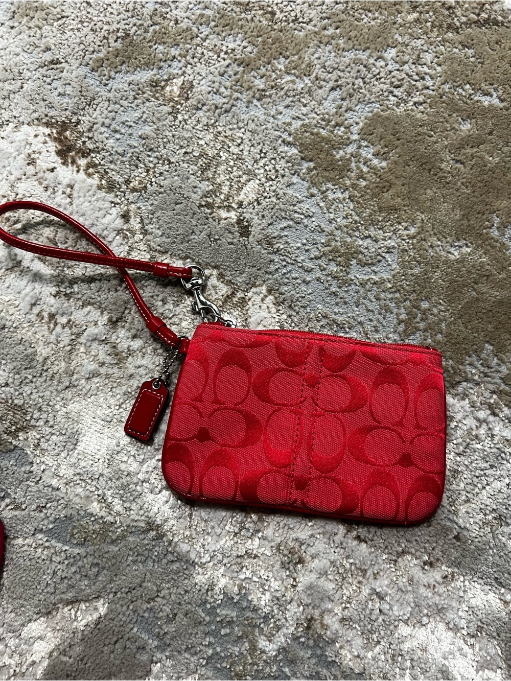 Coach Red Signature Wristlet Pouch with Leather Strap